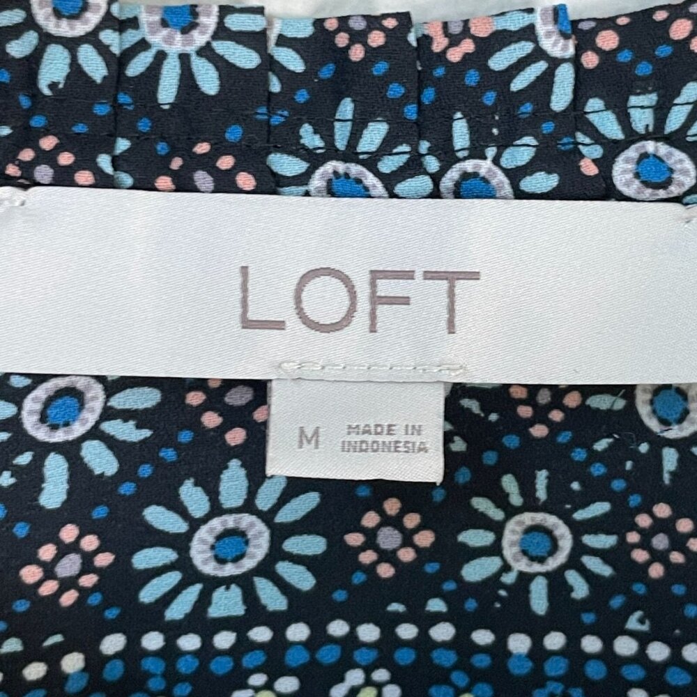 Loft Womens Medium Patchwork Back Peplum Blouse Long Sleeve‎ Shirt Top - Picture 6 of 12